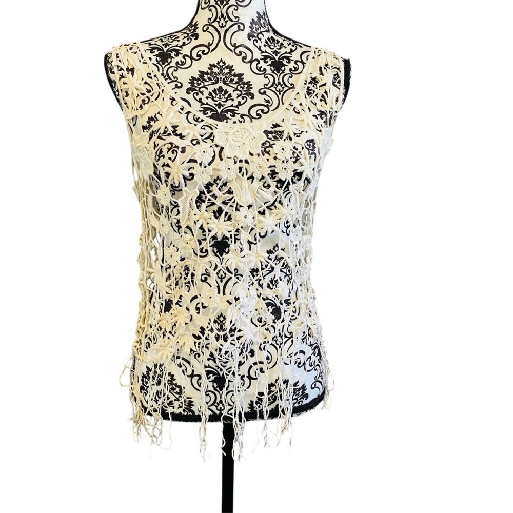 Room Mates Women’s Ivory Cotton Beach Boho Fringe Cover-up Sz-M/L